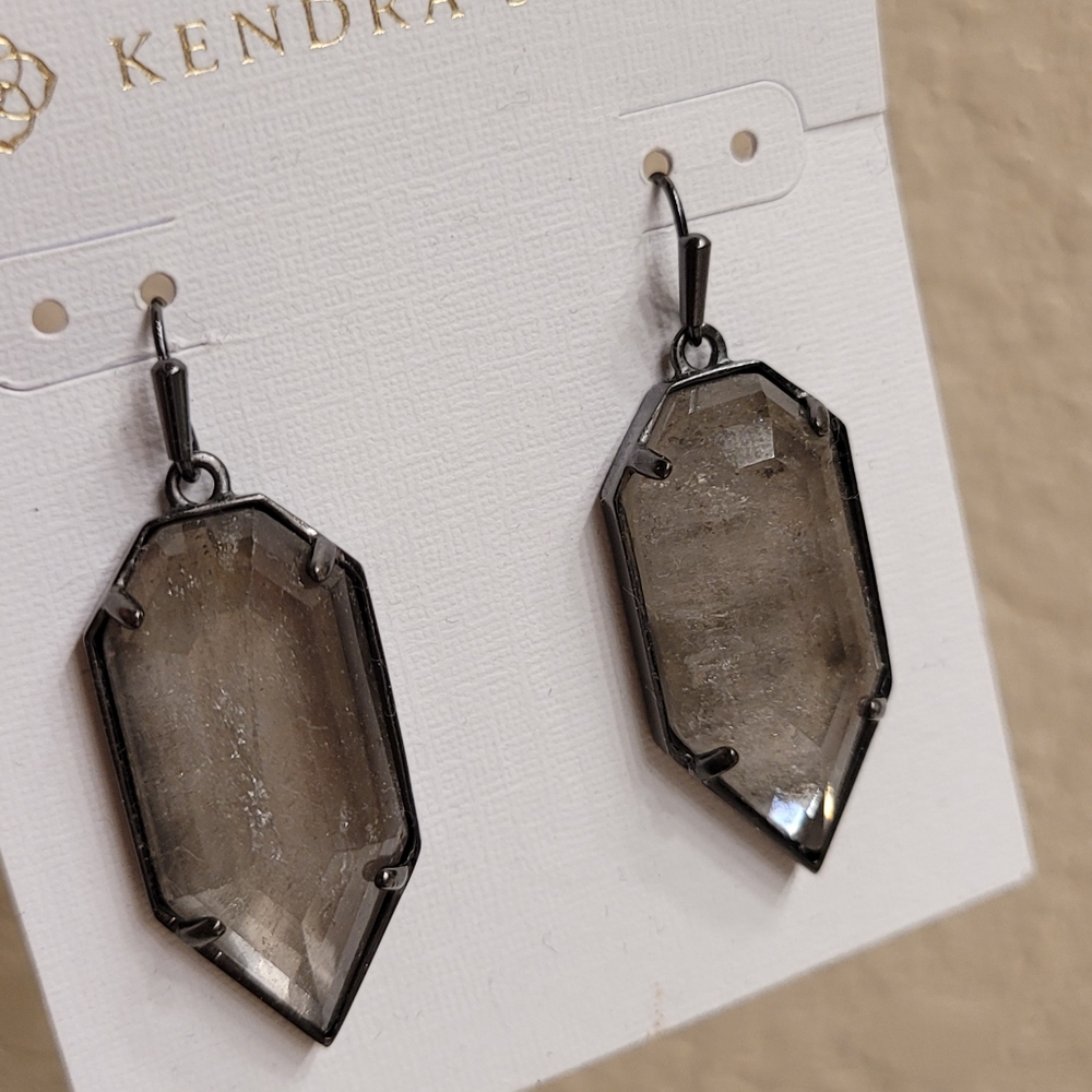 Kendra Scott Earrings Gunmetal Earrings Black Gray Mirror Rock View 4